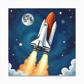 Shuttle In Watercolor Against A Swirling Galaxy Background 1 Canvas Print