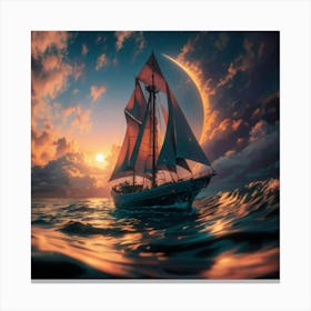 Sailboat At Sunset 3 Canvas Print