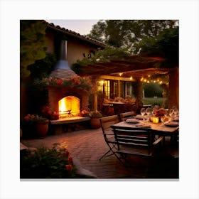 A Tranquil Countryside Retreat Boasts An Elegant Outdoor Pizza Oven Nestled Within A Cobblestone Path Canvas Print