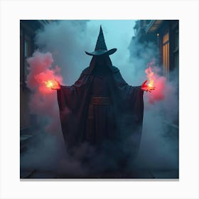 Black Magic Sorcerer Casting Spells In A Colorful Fog 1 Canvas Print