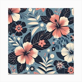 Scandinavian style, Pattern with Hibiscus flowers 2 Canvas Print