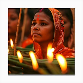 Woman Holds A Candle Canvas Print