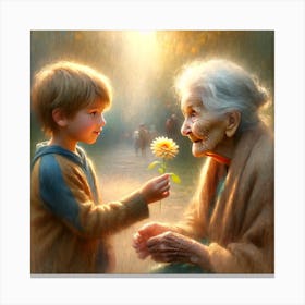 Boy With Flower And Grandma Canvas Print