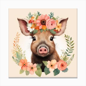 Floral Baby Boar Nursery Illustration (7) Canvas Print