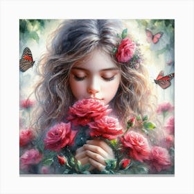 Girl With Roses 4 Canvas Print