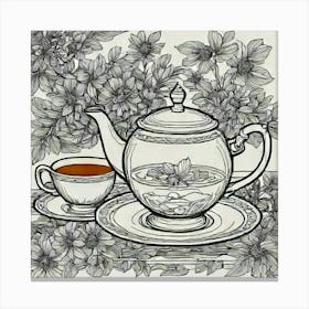 Teapot And Flowers Canvas Print