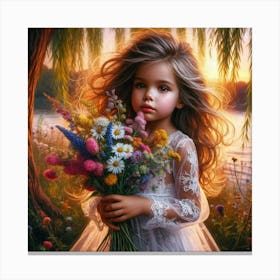 Little Girl With Flowers 3 Canvas Print
