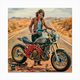 Biker In The Desert Canvas Print