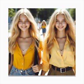 Two Girls In Yellow Shirts Canvas Print