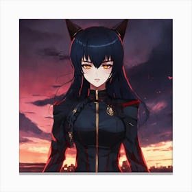 Anime Girl Standing In Front Of A Sunset Canvas Print