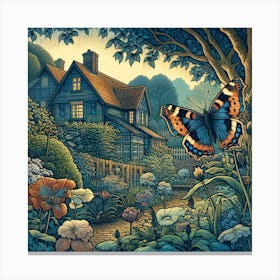 Woodcut Butterfly in Cottage Garden II Canvas Print