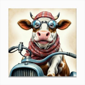 Cow On A Motorcycle Canvas Print