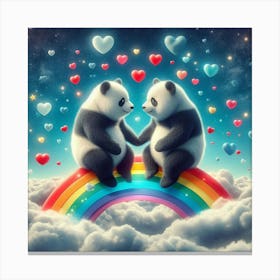 Panda Bears On Rainbow Canvas Print