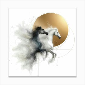 Creative Minimal Horses Illustration In Black And Gold Canvas Print