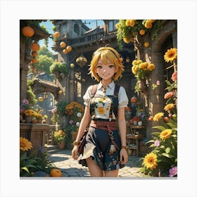 Anime Girl In A Garden Canvas Print