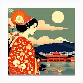 Asian Woman In Kimono Canvas Print