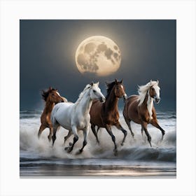 Horses Running In The Moonlight Canvas Print