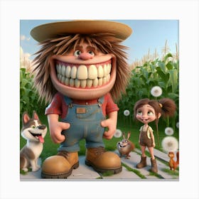 Cartoon Farmer And His Family Canvas Print