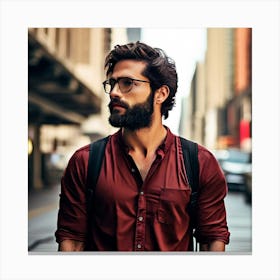 Bearded Man In City Canvas Print