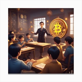 Teacher teaching students about Bitcoin, Classroom With A Bitcoin Canvas Print