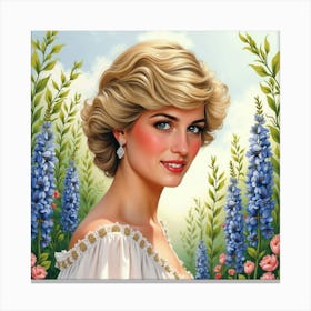 Watercolor Portrait Of Princess Diana Amidst An Enchanting Garden 1 Canvas Print