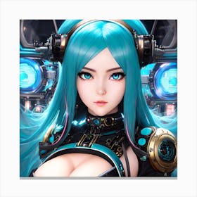 Surreal sci-fi anime cyborg limited edition 8/10 different characters Teal Haired Waifu Canvas Print