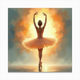 Graceful Ballerina With Watercolor Golden Aurora 1 Canvas Print