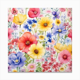 Watercolor Windflowers Garden 4 Canvas Print