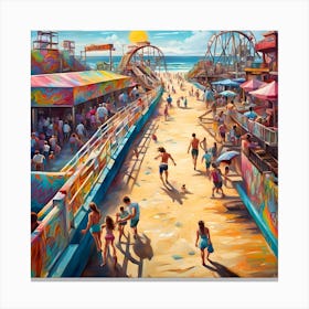 Beachgoers En Route To The Rollercoaster Thrills Canvas Print