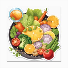 A Plate Of Food And Vegetables Sticker Top Splashing Water View Food 10 Canvas Print