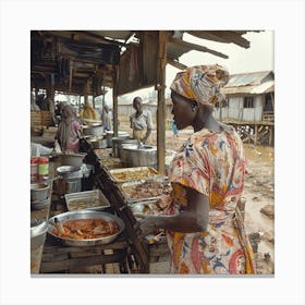 Woman Sells Food In A Market Canvas Print