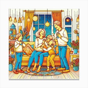 Happy Family In The Living Room 1 Canvas Print