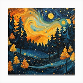 Starry Night In The Forest Canvas Print