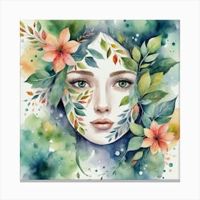 Watercolor Of A Woman With Flowers 2 Canvas Print