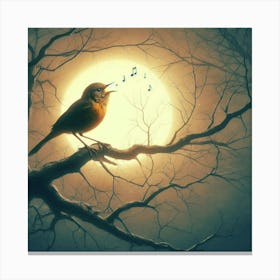 Bird Singing At The Moon Canvas Print