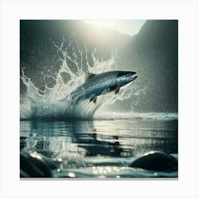 Salmon Jumping In The Water Canvas Print