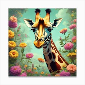 Giraffe In Floral Vintage Arne Thun S Realistic Art (3) Canvas Print