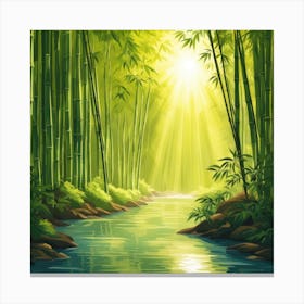 A Stream In A Bamboo Forest At Sun Rise Square Composition 265 Canvas Print