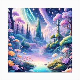 A Fantasy Forest With Twinkling Stars In Pastel Tone Square Composition 384 Canvas Print
