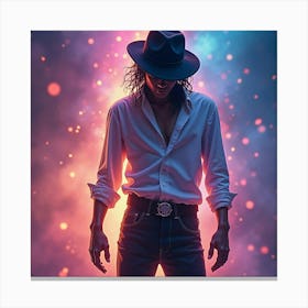 Michael Jackson With A Watercolor Magical Aurora Backdrop 1 Canvas Print