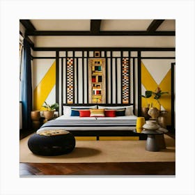 Bedroom With Yellow And Black Decor Stampe su tela