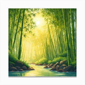 A Stream In A Bamboo Forest At Sun Rise Square Composition 366 Canvas Print