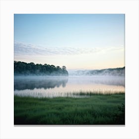 Misty Landscape Ethereal Calm Early Morning Fog Shrouding Tranquil Meadows Silhouette Of Whisperi Canvas Print