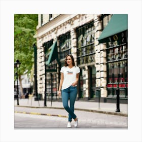 Woman Walking Down The Street Canvas Print