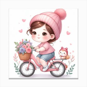 Kawaii Girl Riding A Bike Canvas Print