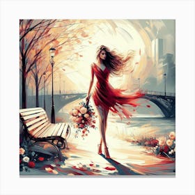 Girl In Red Dress Canvas Print