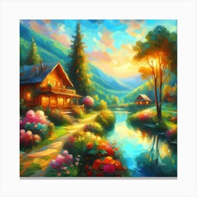 Cabin In The Mountains Canvas Print