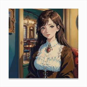 A Charming And Intellectual Girl Chatting In A Vintage Cafe Canvas Print
