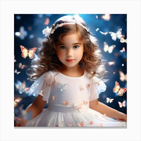 Little Girl With Butterflies Canvas Print
