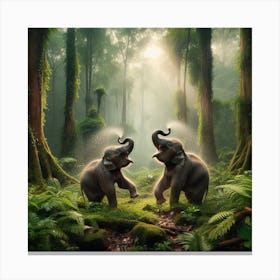 Two Baby Elephants in Jungle 3 Canvas Print